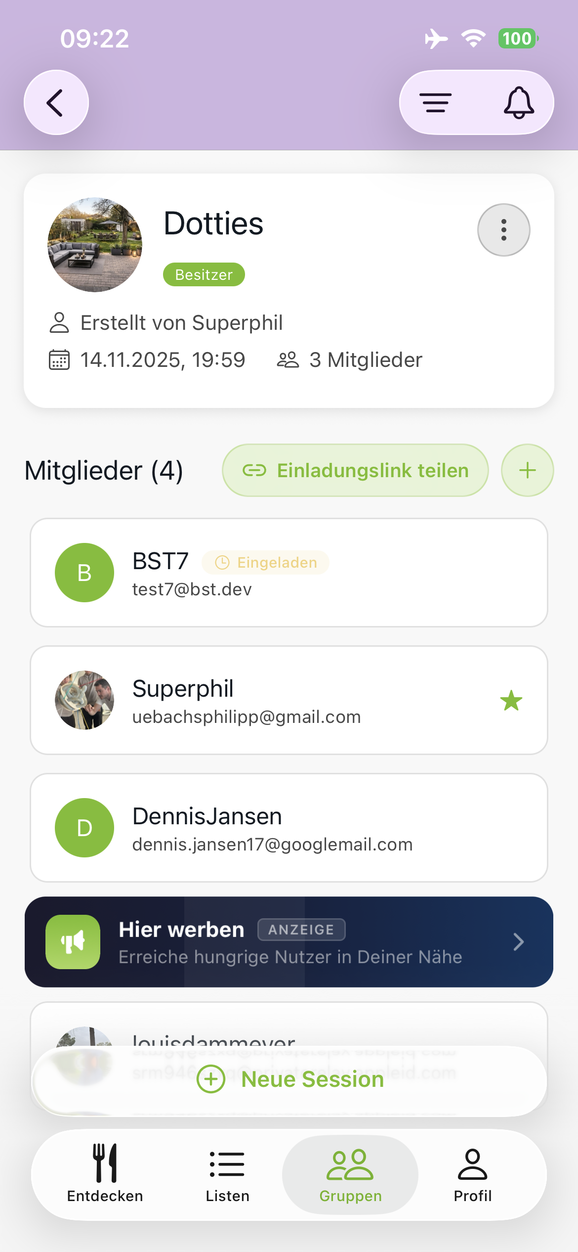 wrappr Gruppenübersicht