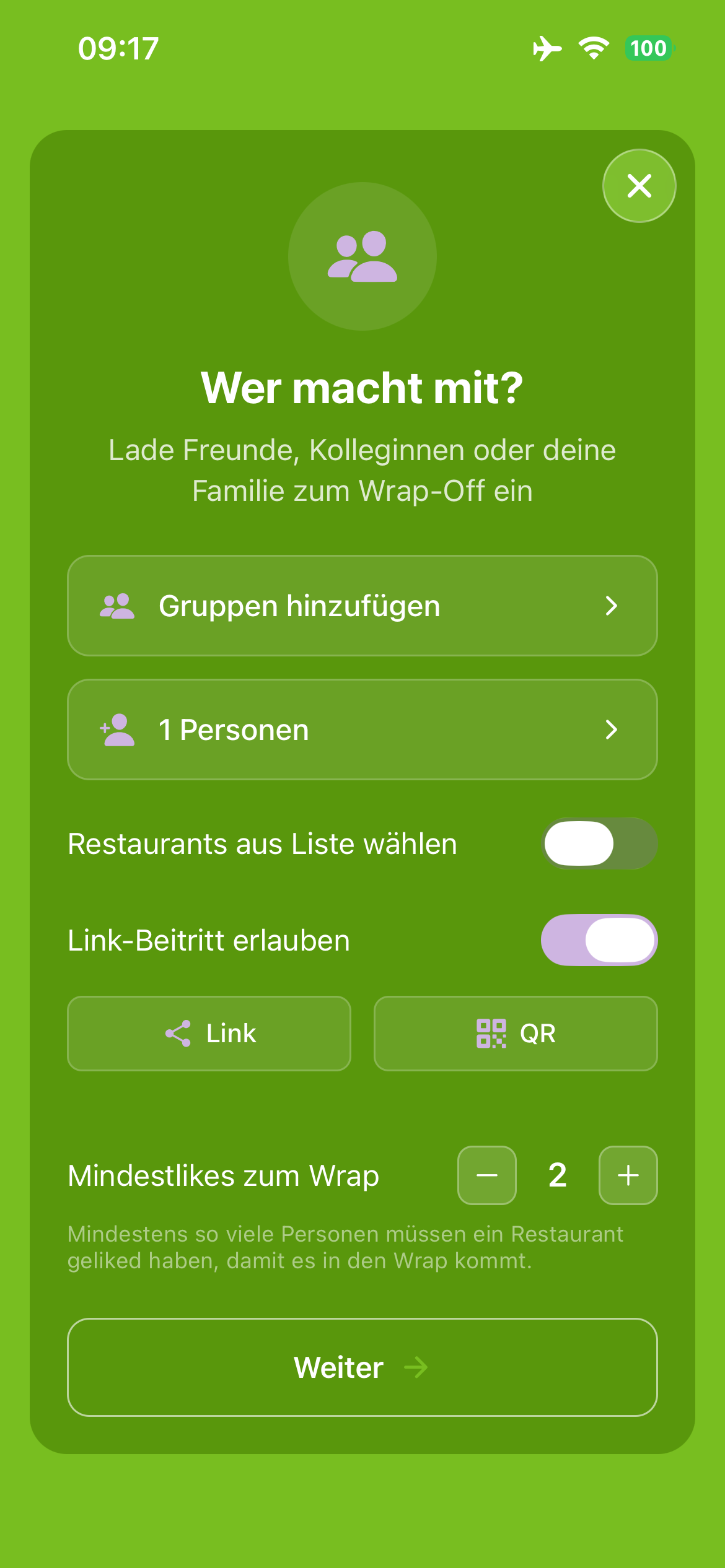 wrappr Gruppen-Konfiguration