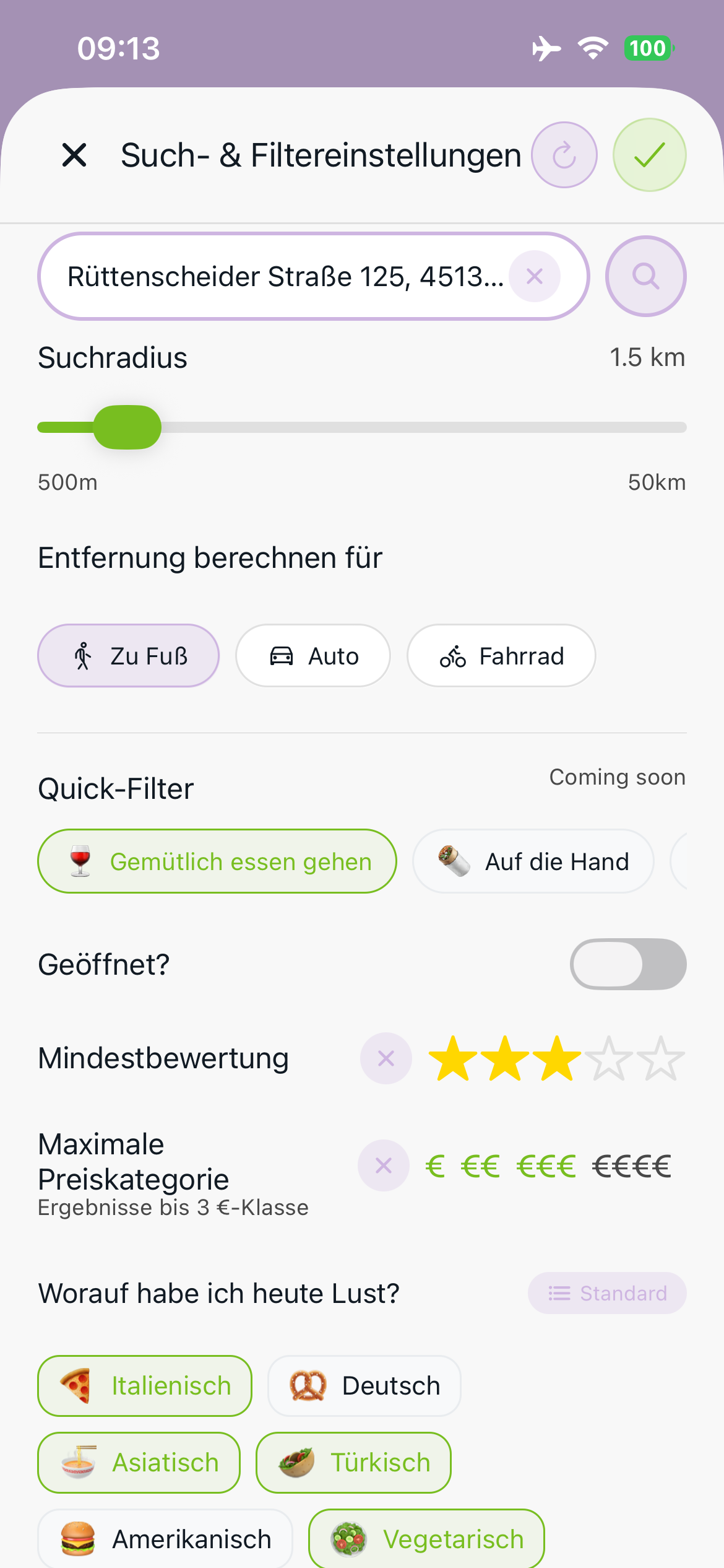wrappr Filter-Einstellungen